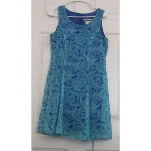 Vintage Maurices Floral Mini Skater Dress Blue Roses Y2K